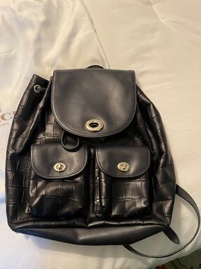Coach | Bags | Coach Brown Monogram Backpack With Leather Accents | Poshmark